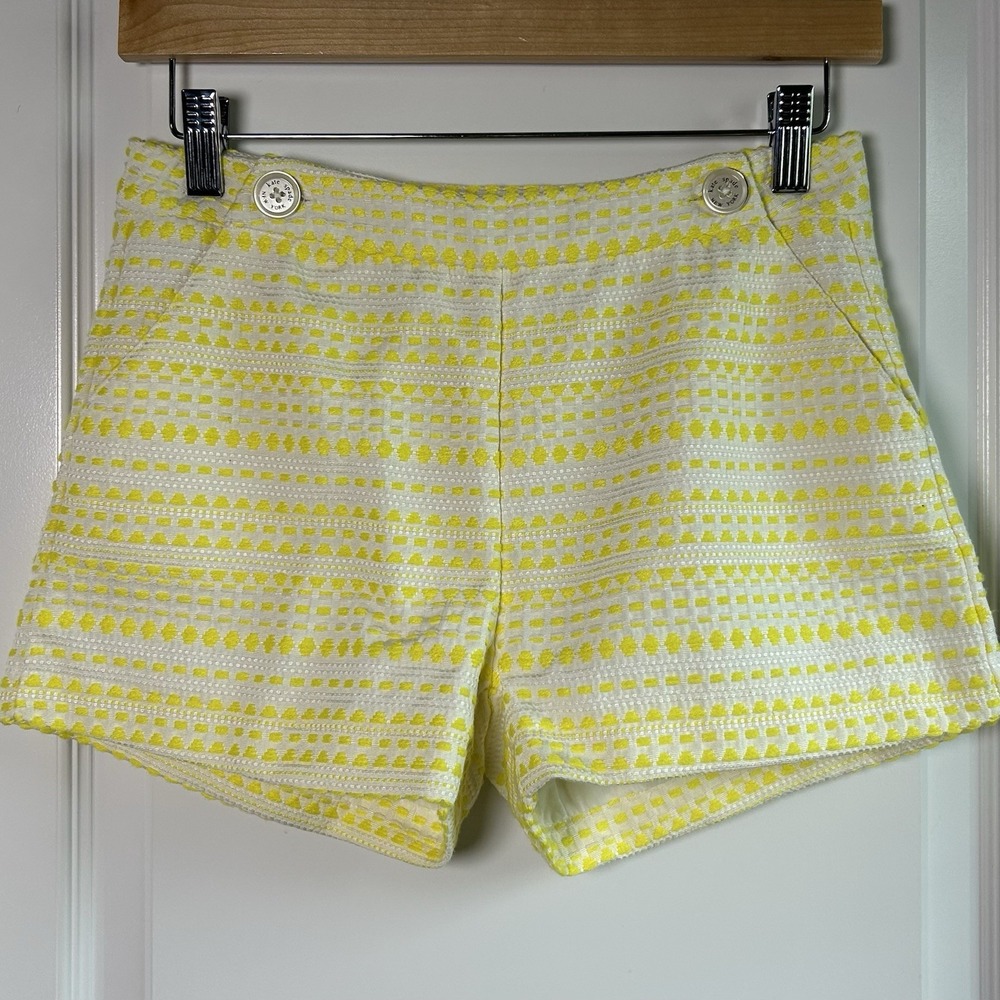 Kate Spade New York Girls' Yellow White Jacquard Shorts Preppy Old Money Style